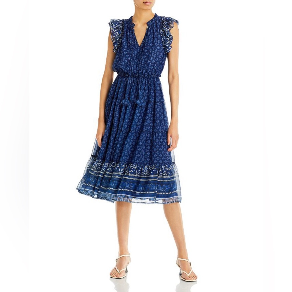 SOLD! AQUA | Border Print Tassel Tie Midi Dress 100% Exclusive | Bloomingdale's